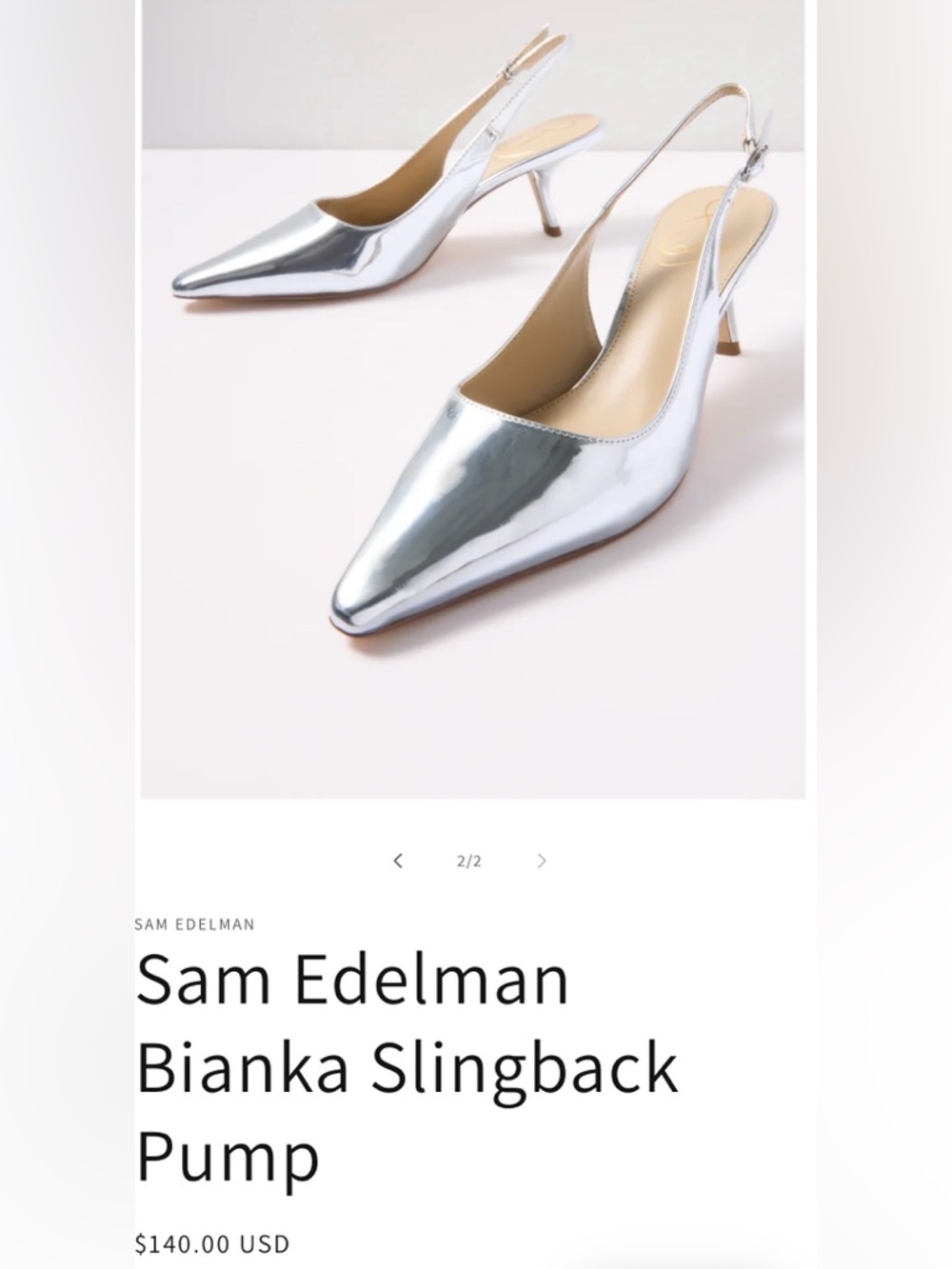 Sam Edelman Metallic Silver Pointed Slingback Heels